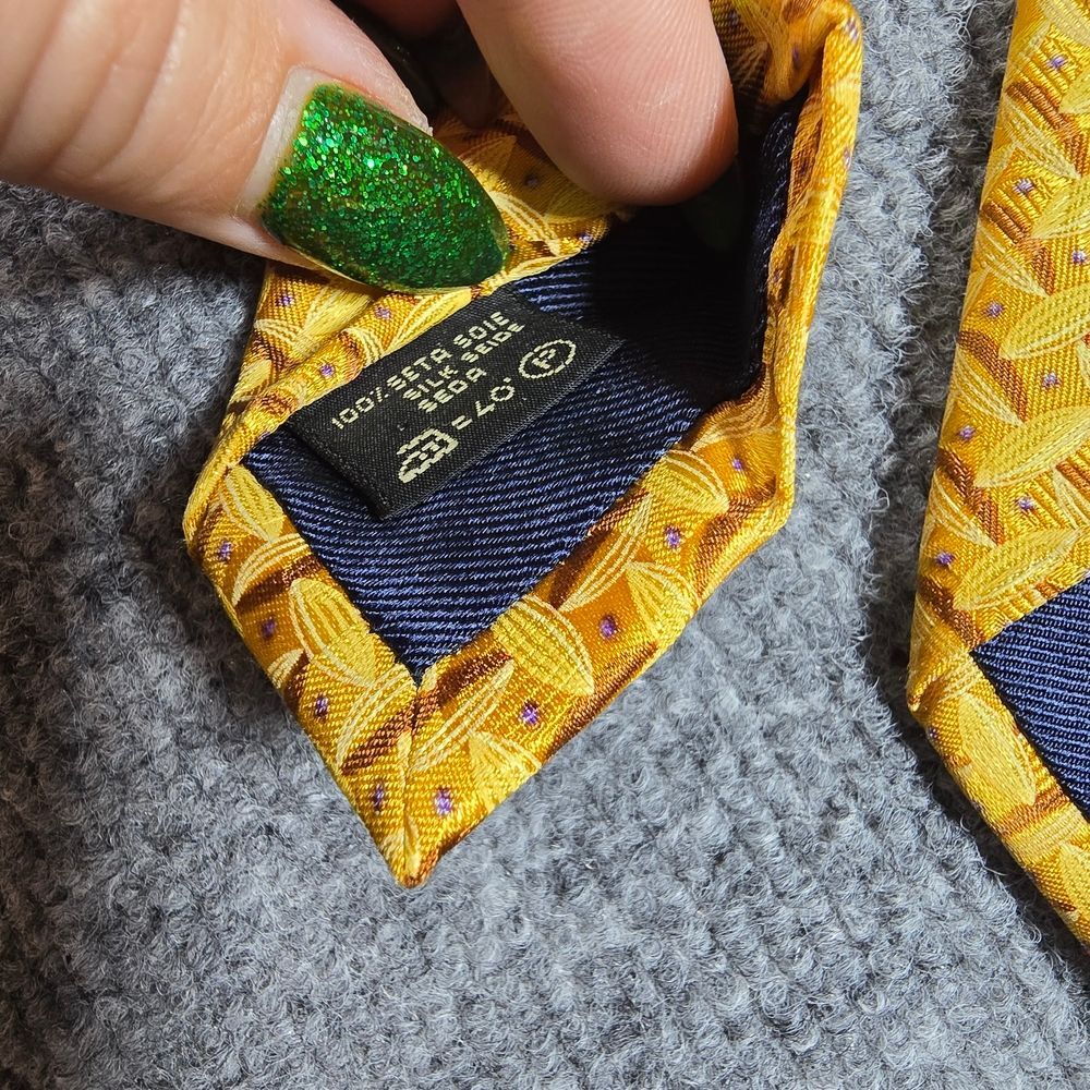 Ermenegildo Zegna Silk Tie Yellow Geometric Designer Necktie Italy - Picture 5 of 7